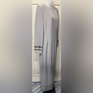 Elegant Lane Davis Beverly Hills Silver Bead Embellished Long Sleeve Maxi Dress
